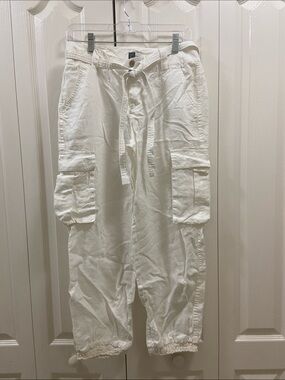 White Cargo Jogger Pants - Casual Drawstring pants